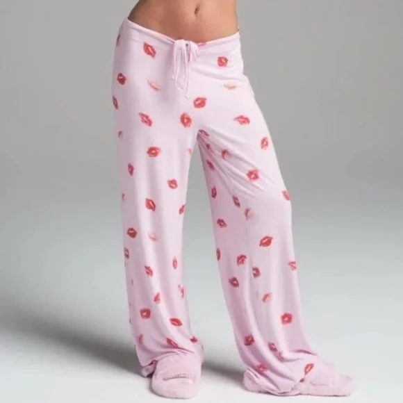 Skims straight leg cherry blossom pants, super cropped long sleeve pj top small - Picture 2 of 2